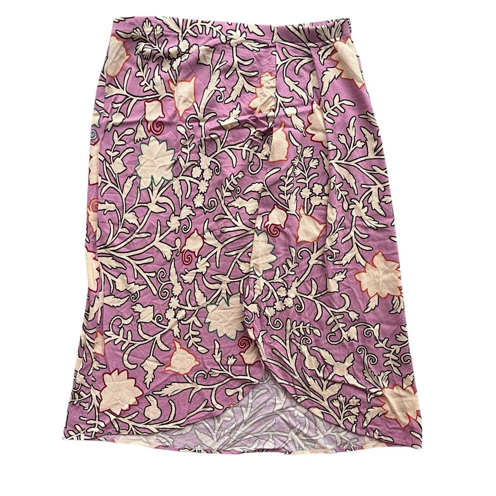 Knox Rose Sz M Purple Floral Wrap Front Tulip Hem Midi Skirt Boho Rayon Coquette
